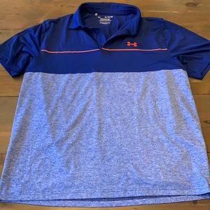 Under Armour Playoff Polo, XL(Loose), Light Blue/Royal Blue W/ Orange Accent.